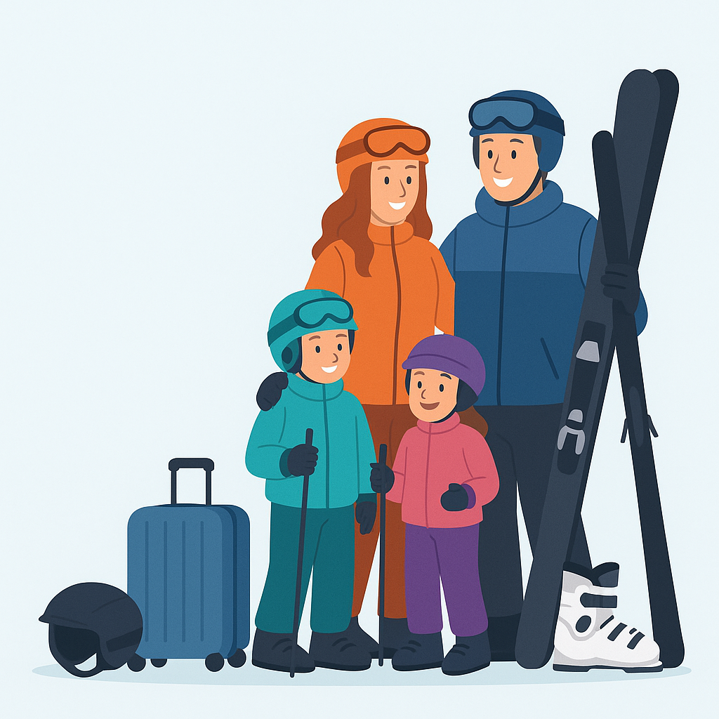 Familj på skidsemester